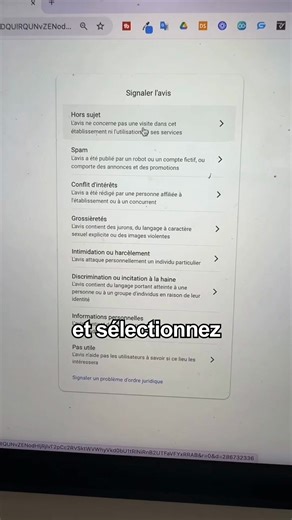 Comment supprimer un avis sur une page google ? Depuis votre navigateur, cherchez l'établissement, allez dans la section Avis, sélectionnez l'avis à signaler, cliquez sur les trois petits points, choisissez Signaler l'avis, sélectionnez le motif approprié puis confirmez. La même procédure est possible depuis Google Maps ou directement dans le gestionnaire d'établissement. Lien pour découvrir votre score de visibilité Google My Business : https://www.resamatic.fr/linktree--instagram (ou lien en b