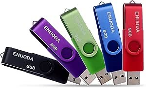 8GB Flash Drive 5 Pack ENUODA Thumb Drives 8GB Swivel Design USB 2.0 Memory Stick Jump Drive Pen Drive for Storage and Backup (5 Colors)