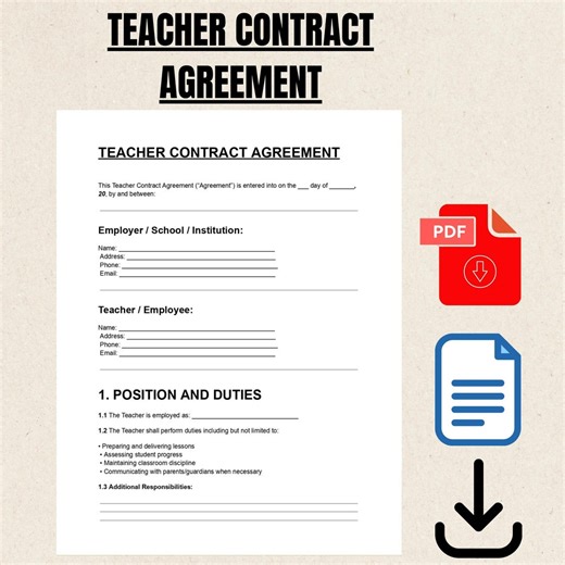 Teacher Employment Contract Template | Editable School Staff Agreement (DOC/PDF) - Etsy