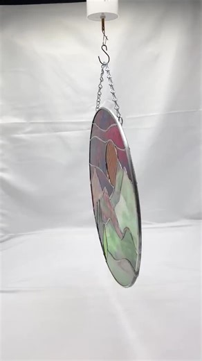 Stained Glass Mountain Suncatcher • Handmade W/ Bullseye Cranberry Glass Art - Etsy