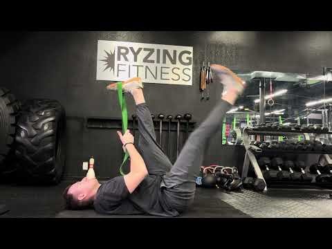 Band Assisted Lying Hamstring Stretch with Leg Drop