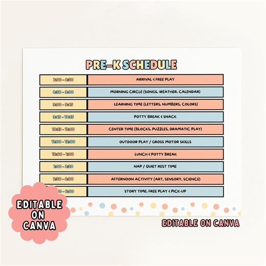 Pre K Scheduling Template, Editable Daily Schedule, Teacher Planner, Preschool Routine, Homeschool Template, Instant Download, Printable PDF - Etsy