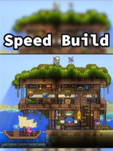 Terraria Two-Story House On The Beach With A Small Boat Speed Build - MISTER_STEVE This design is mine, I hope you like it :D #terraria #speedbuild #speedruning #howtobuild