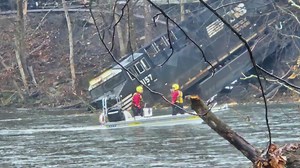 2.2K views · 28 reactions | Authorities say three Norfolk Southern trains were involved in a “collision and derailment” along the banks of a major eastern Pennsylvania river Saturday. One of the train’s long line of cargo cars appeared to be carrying freight and other materials but there were no reported injuries or evacuations. NewsNation's Emily Finn shares more details on "NewsNation Prime." | NewsNation | Facebook