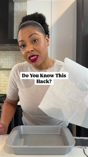 Janelle Nichole on Instagram: "Easy hack to line your square baking dish with parchment paper! 1. Fold parchment paper in half to create a rectangle 2. Fold it in half again to create a square 3. Leaving loose edges at the top, put pointy tip in middle of baking pan. Note how long your parchment should be on both sides, make note of where to cut paper (be sure to include extra length for grabbing) 4. Cut parchment horizontally and vertically where noted, you now have a clean square. 5. Locate th