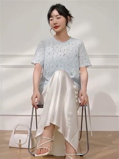 「フレンチクロシェレーストップス」#フラワーホローニット #半袖 #ブラウス #レディース #fashion