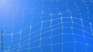 Abstract futuristic background with dots and lines. Camera movement through the wave from the mesh. Digital dynamic wave.