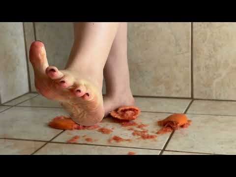 👣 Barefoot ASMR | Stomp Grapefruit Food Smash | Dirty Messy Feet Close-Up