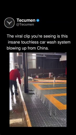 Tech & Business | Technology News on Instagram: "China's Epic Fountain Car Wash Cleans in Seconds This Chinese touchless car wash turns cleaning into a full-on water show. High-pressure jets blast up from the floor like fountains, hitting every angle undercarriage, wheels, sides while soaking the car in a massive downpour effect. No brushes touch the paint, just powerful water and foam to strip away dirt super fast, usually in under a minute. It's already everywhere in China, super cheap (like $