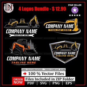 Construction Logo Bundle | Excavator Skid Steer Bulldozer Truck Logos | Editable Vector Logo Set | Instant Download | Pdf Svg Eps Png - Etsy
