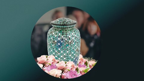 Mosaic Glass Cremation Urn - Hand Made Funeral Urn for Human Ashes - Large Adult Size Burial Urn - Hand Applied Individual Tiles Create a one of a Kind Work of Art - 200 cu in (Blue)