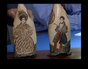 Pair of Whale Teeth Scrimshaw, ca. 1840