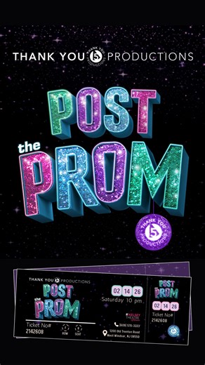 Thank You 5 Productions on Instagram: "One Night. One Theatre. Two chances to celebrate. Saturday, February 14th, Thank You 5 Productions will be hosting a Post Prom Party after the performance. Dress up if you feel like it. Go full prom fantasy, semi formal chic, or comfy cute. All vibes welcome. Entertainment, games, food, and fun all in one place! Link in bio to buy tickets Come with a date, your crew, or fly solo ✨🎟️ 🎫 #ThankYou5Productions #TY5P #TheProm #Prom #ThePromMusical #NJTheatre #