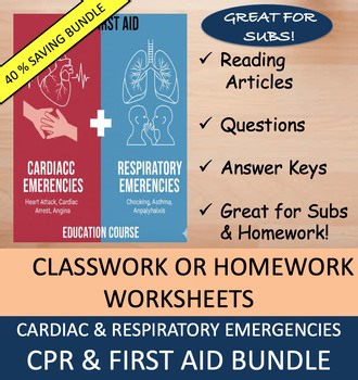 Cardiac & Respiratory Emergencies Worksheets CPR/First AID Growing Bundle