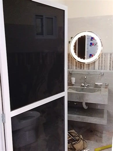 Aluminium Bath Door and LED Light Mirror Installation