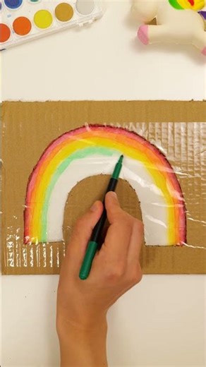 📏 Easy Rainbow Drawing Hack With Cardboard! 🌈😀 #shorts #learning