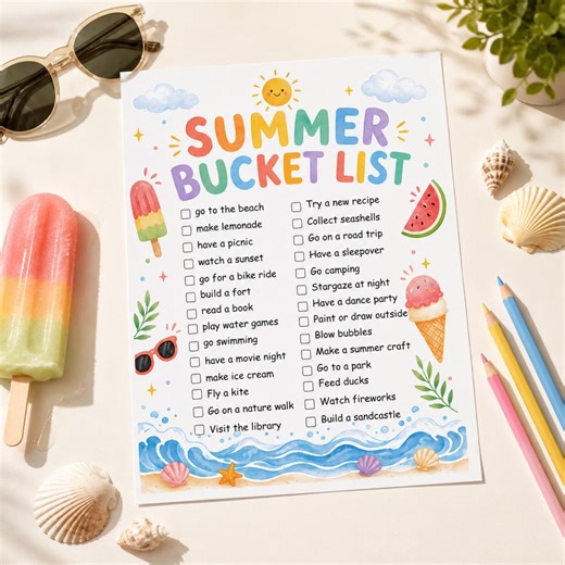 Editable Summer Bucket List Printable for Kids, Editable Canva Template, Summer Activities Checklist, Kids Summer Calendar, Summer Schedule - Etsy