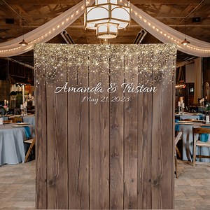 Rustic Wedding Photo Backdrop Wood and Glitter Garland Backdrop Rehearsal Dinner Backdrop Engagement Photo Backdrop Couples Shower Backdrop - Etsy
