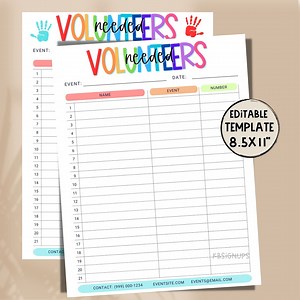 Volunteer Editable Sign-up Sheet Template - Printable Sign Up. Volunteer Sign up Flyer. Instant Download Party Sign up List. - Etsy