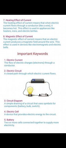 ncert class 7th science chapter 10 keywords | electric current and its effects | class 7 science
