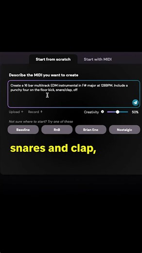 I described my vocal track in one prompt, and Staccato built MIDI stems that fit around it.