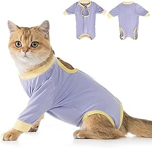 Avont Cat Recovery Suit - Kitten Onesie with Front Sleeves for After Surgery, Female Spay Surgical Abdominal Wound Skin Diseases E-Collar Alternative Wear -Purple(S)