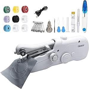 Handheld Sewing Machine for Beginners, Mini Sewing Machine for Adults Quick Stitching with Sewing Supplies Suitable for Clothes, Jeans, DIY, Home, Travel (White)