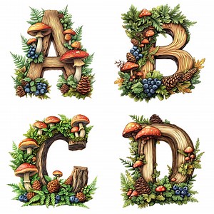 Forest Alphabet Clip Art: 3D Moss & Mushroom Letters (digital Download) - Etsy