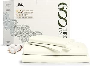 Mayfair Linen 100% Egyptian Cotton Sheets Full Size Bed Set - 4 PC 600 Thread Count Full Sheets Set Egyptian Cotton (Ivory), Ultra Soft, Cooling, 16" Deep Pocket Sateen Weave Luxury Hotel Bedsheet