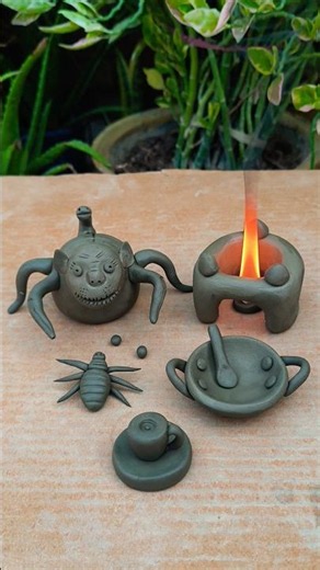 diy clay kitchen set✌ with monster, #miniature #creativeclayideas #clayart #art