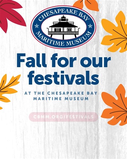 One month to OysterFest! 🍂 Don’t miss a minute of the fun this fall—get your Fall Festival Pass for access to three CBMM festivals for the price of two. ⚓ OysterFest – Oct. 25 🌊 Eastern Shore Sea Glass & Coastal Arts Festival (Holiday Edition) – Nov. 22 ❄️ Winter on the Chesapeake – Dec. 13 Great food, music, shopping & Bay traditions—all season long! 🎟️ CBMM Members: $20 | 17 & under: FREE Get your pass: https://cbmm.org/festivals-events/ #OysterFest #CBMMFestivals #StMichaelsMd #MyChesapeak