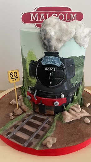 The Flying Scotsman cake! Hand painted with 3D elements #fyp #graceevacakes #cakeart #cakedecorating #edibleart #cakesoftiktok #cakes #carvedcake #traincake #trainspotting #trainsoftiktok