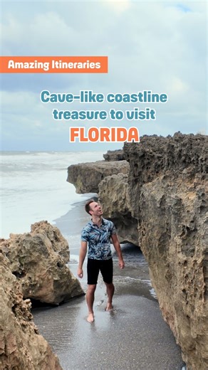 There's a cave-like treasure hiding along the coastline on Jupiter Island, Florida, and it's one of the region's coolest places to visit. Before you go, here is some info to know: 🌊 The limestone outcrops are sharp and jagged, so be sure to wear sturdy water shoes while walking on the coastline. 🌊Winter is the best season to see the rocks "blow" due to choppier water conditions, but regardless, go at high tide. 🌊The preserve closes at 4:30 p.m., so plan accordingly. You can also walk from Cor
