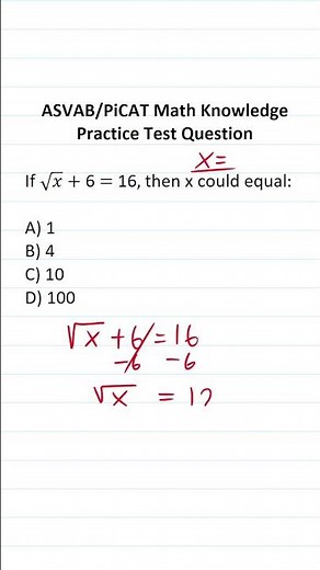Solving Equations: ASVAB/PiCAT Math Knowledge Practice Test Question #acetheasvab with #grammarhero