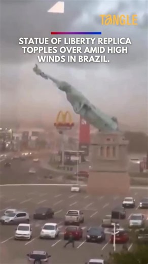 Tangle News on Instagram: "A replica of the Statue of Liberty in Guaíba, Brazil toppled over today amid high winds. The statue was in front of a Havan store, a Brazilian department store chain that uses Statue of Liberty replicas as a brand symbol in front of many of its locations. According to Havan, there were no injuries as a result of the collapse, and the company will remove the fallen structure. Winds in certain parts of the region reportedly neared 60 miles per hour. The installation was