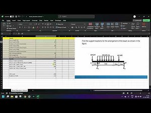 Excel calculator - Beam Reactions in case of a simply supported beam with u.d.l. and Point loads.