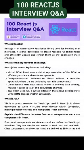 100 REACTJS Interview Q&A #reactjs #programming #interviewquestions #javascript | Md Webberman | Facebook