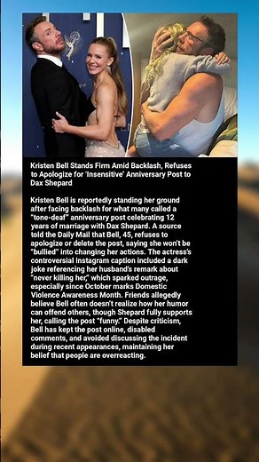 Kristen Bell Refuses to Apologize for ‘Insensitive’ Anniversary Post #shorts