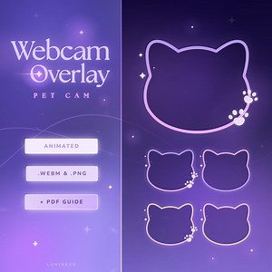 Superposition animée pour webcam animalière | Cadre webcam | Chat, animal, pastel, onirique, esthétique kawaii, étoiles, patte, rose, violet, minimaliste | Twitch | OBS Streamlabs - Etsy France