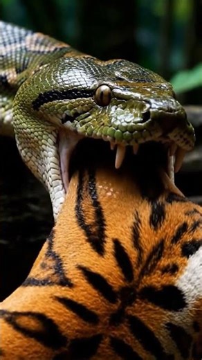 Giant Snake Swallows Tiger Whole​ #PythonVsTiger #WildlifeBattle #SnakeEatsTiger #animalfight
