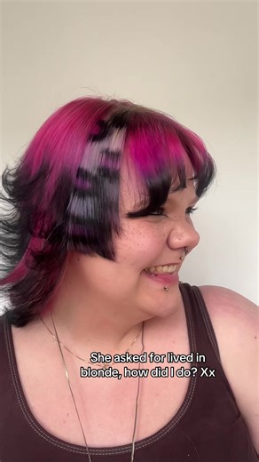 Idk I just thought this would look better tbh??? But seriously this was so much fun!! My first attempt at anything pattern related, it’s cheeta print! It ended up bleeding a little but tbh it lowkey acted as a toner for her blonde pieces so win win lol Also ignore my stained hands please, things got messy doing this hair. I tried my best! insta: rushea_hair #yxe #yxehair #saskatoon #saskatoonhairstylist #layers #hime #bangs #alternativehair #alternativecolour #cheetaprinthair