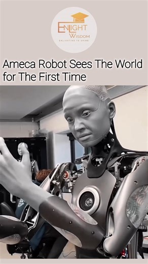 Enlight Wisdom on Instagram: "Ameca, the advanced humanoid robot by Engineered Arts, "sees" the world through built-in cameras in its eyes, allowing it to perceive its surroundings, interact with humans, and run AI models like GPT-4, but it doesn't "feel" or have conscious realization like humans; it's an advanced system mimicking understanding, often using stalling tactics while waiting for AI responses, making its "first look" more about technical capability than sentient experience, notes CNB
