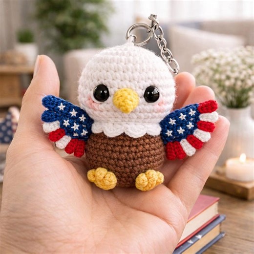 Cute Patriotic Crochet Eagle Keychain, American Bald Eagle Amigurumi, 4th of July Decor, USA 250th Anniversary Gift, Independence Day Plush - Etsy