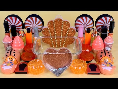 ORANGE SLIME. Mixing makeup and glitter into Clear Slime. Satisfying Slime Videos 2160p.