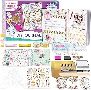Good Vibes Journal DIY Set by Craft Vibes Only – Personalized Diary - Custom Journals for Girls - Creative Writing Scrapbook Kit - Customize Your Notebook - Pen Included! - Ages 8 & Up