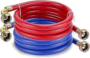 6 FT Washing Machine Hoses with 90 Degree Elbows Universial Rubber Washer Hose No-Lead Burst-proof Hot and Cold Water Supply Hoses for Washing Machine - 2 PACK by Fetechmate