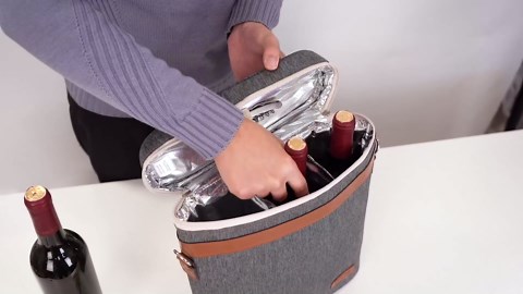 3 Bottle Insulated Wine Tote Carrier Bag, Portable Travel Padded Wine Cooler - Corkscrew Opener, Handle and Adjustable Shoulder Strap, Wine Lover Travel Picnic Party Wedding Wine Tote Grey