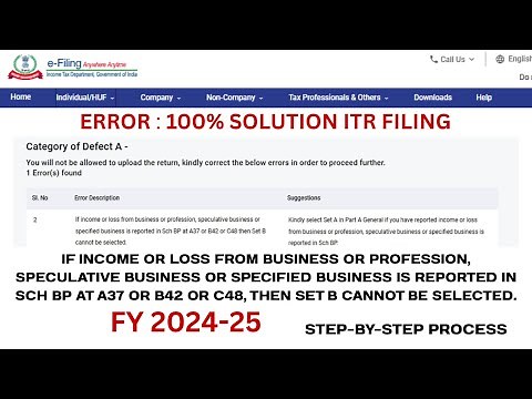 ITR Error Solution | Business/Speculative Income in Sch BP (A37/B42/C48) | Set B Cannot Be Selected
