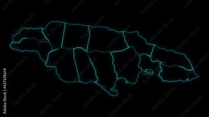 Animated Outline Map of Jamaica with Parishes in a Black background Stock Video