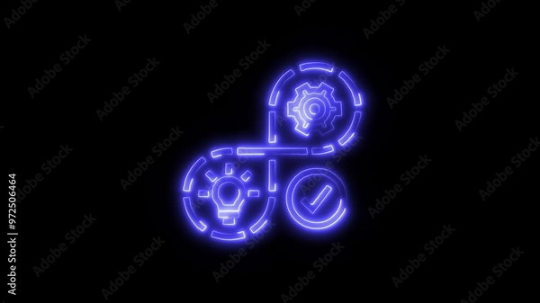 Innovation Process Icon in Video HD Neon Animation Development and Continuous Improvement Symbol with Dynamic Glow on Black Background Stock Video